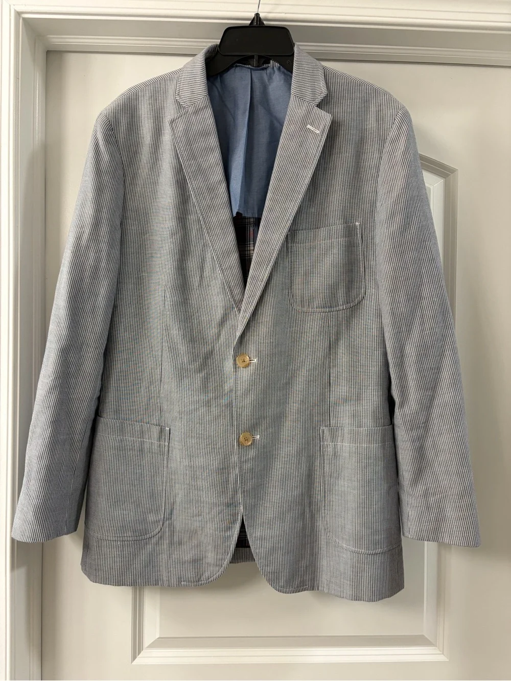 Ralph lauren 100% cotton blue blazer sport coat 42L pinstripe